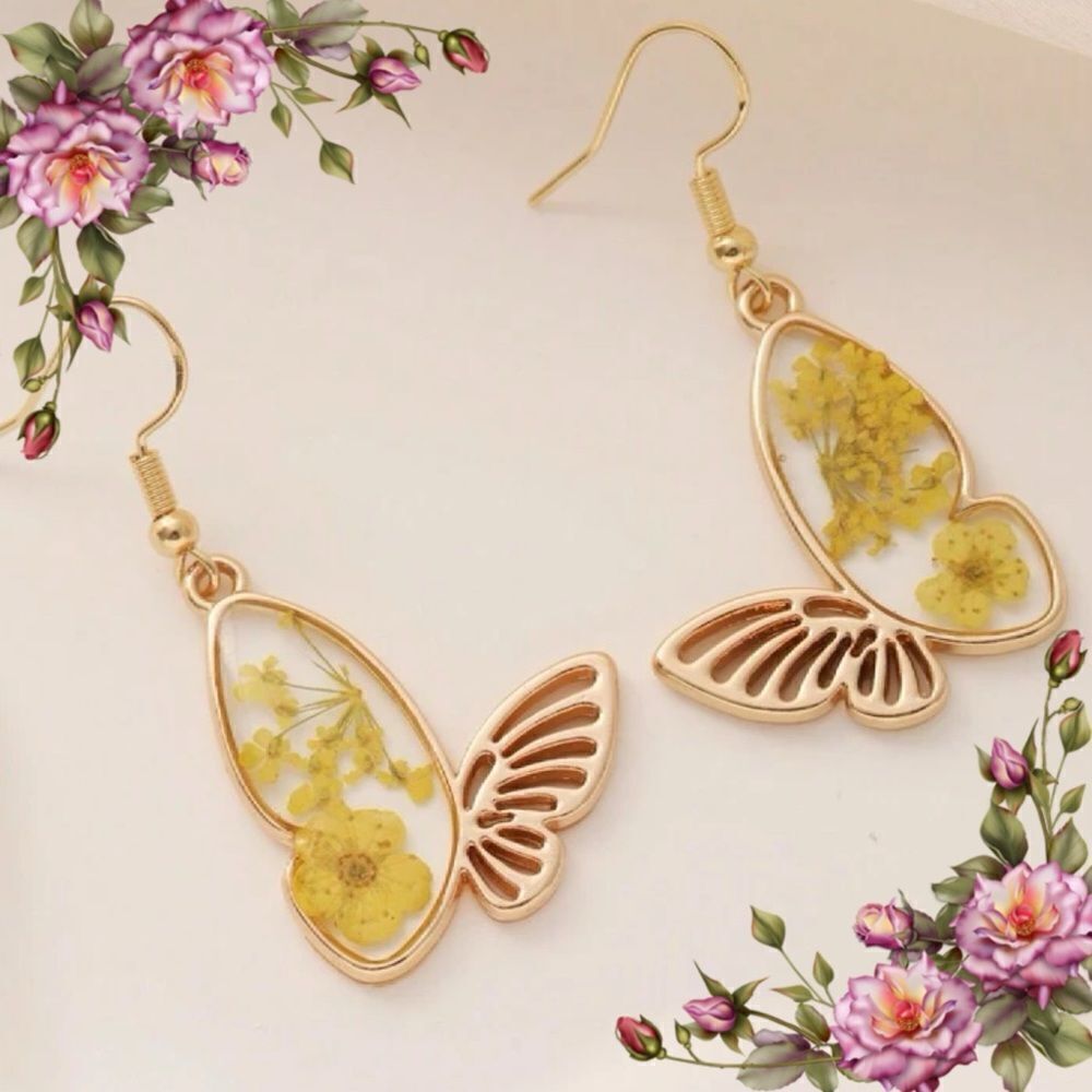 Butterfly Resin Dried Flower Pressed Earrings fall vibes‎ autumn colors harvest